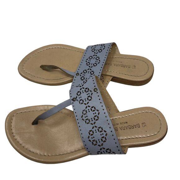 Barbara Barbieri Blue Leather Thong Sandals Preppy Vacation Cruise Womens 6.5 - Picture 4 of 7